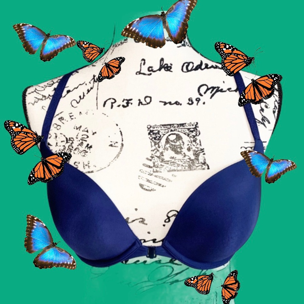 Victoria’s Secret Dark Blue Lace Padded Push-Up Bra Racerback 32DD